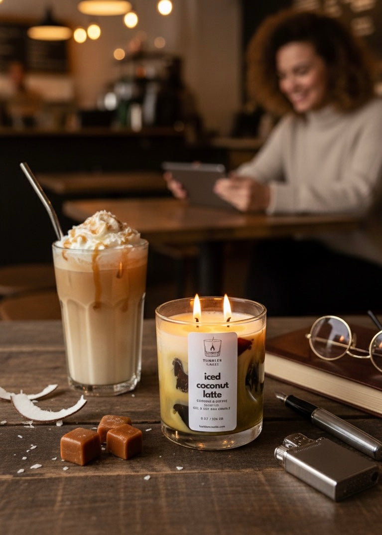 Iced Coconut Latte - Kahve ve Hindistan Cevizi Kokulu Soya & Jel Mum - 8 0z/236 gr