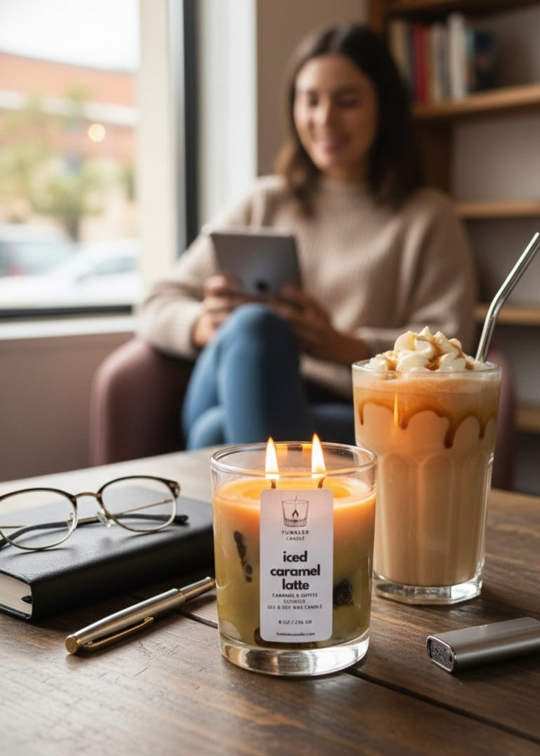 Iced Caramel Latte - Kahve ve Karamel Kokulu Soya & Jel Mum - 8 0z/236 gr
