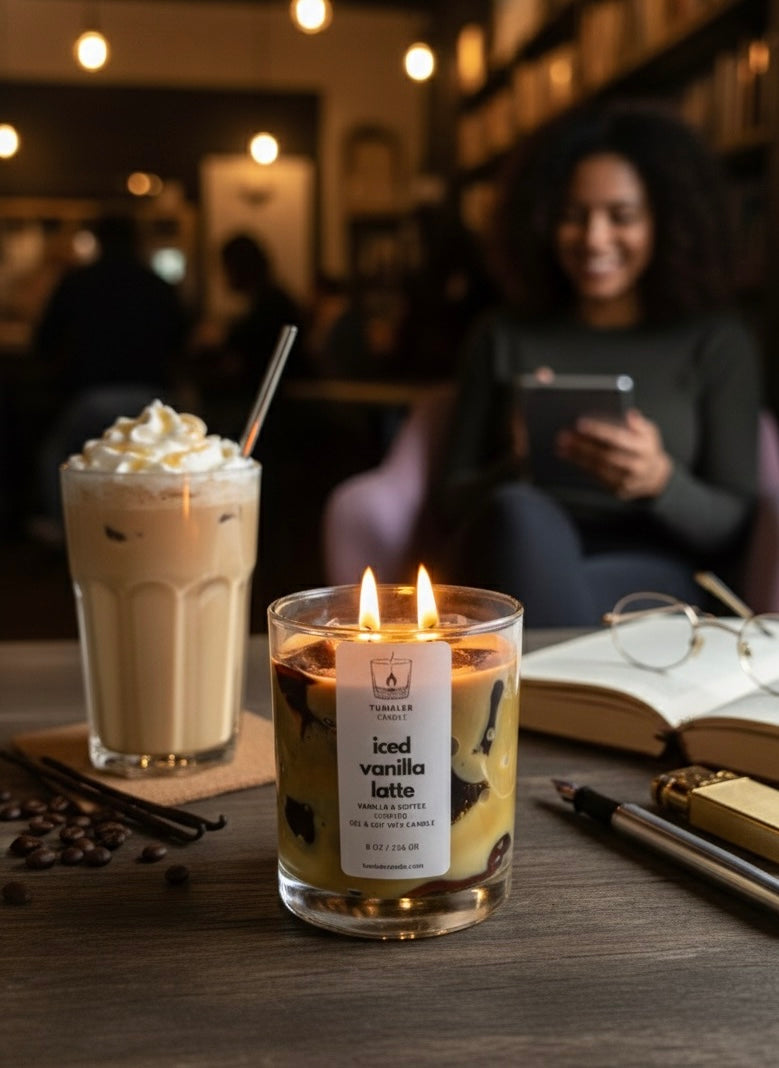 Iced Vanilla Latte - Kahve ve Vanilya Kokulu Soya & Jel Mum - 8 0z/236 gr