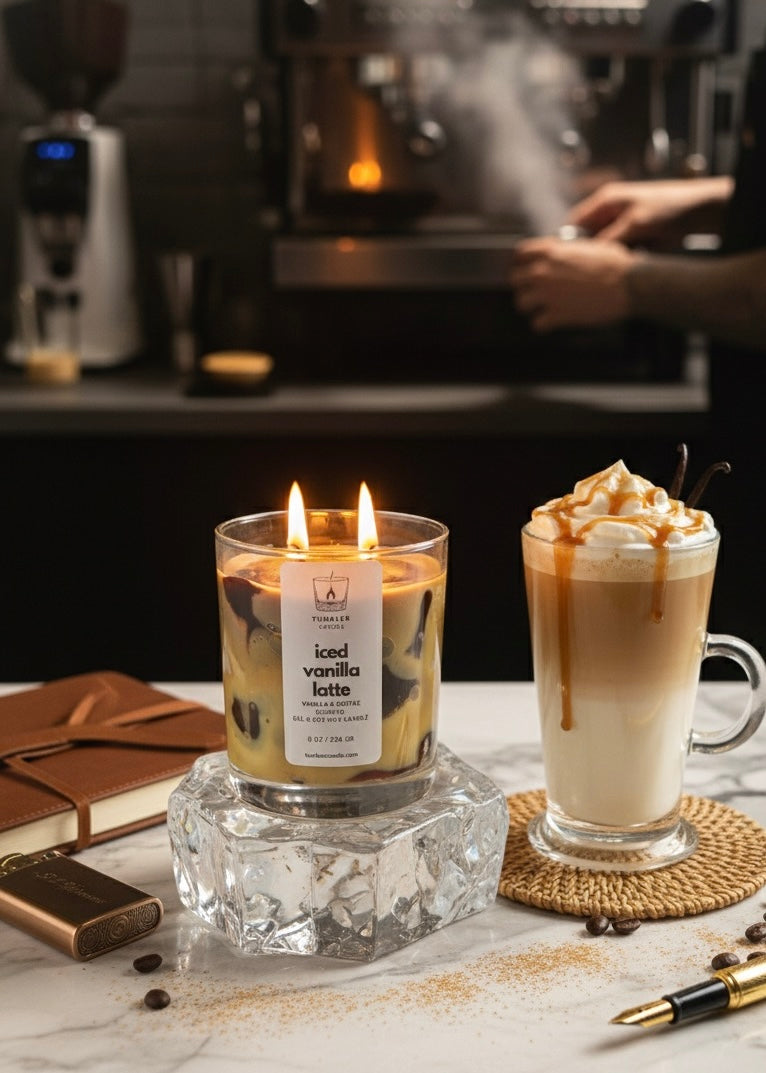 Iced Vanilla Latte - Kahve ve Vanilya Kokulu Soya & Jel Mum - 8 0z/236 gr