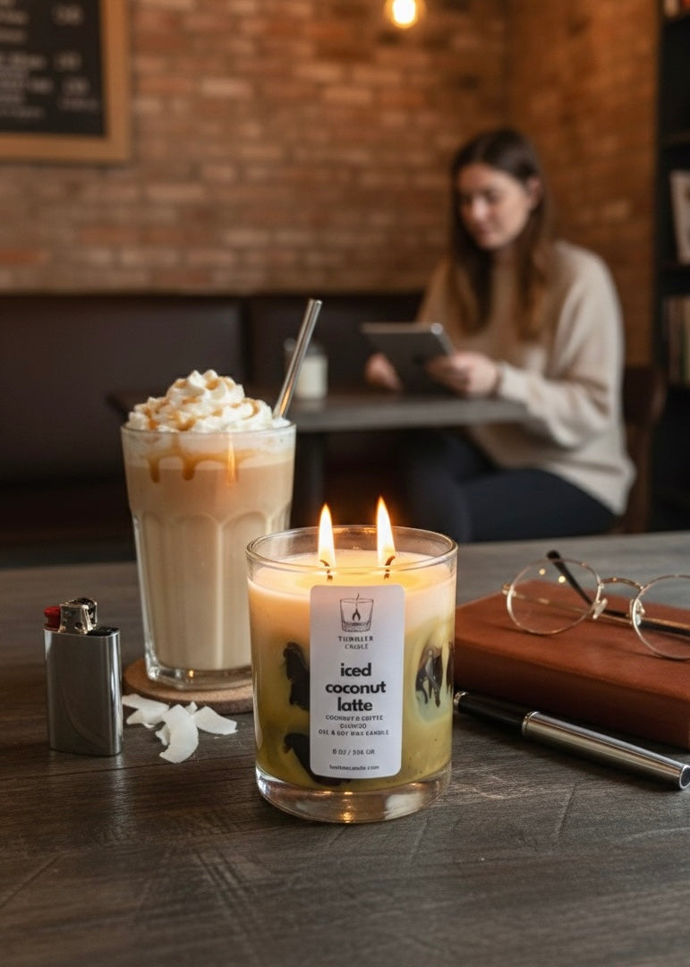 Iced Coconut Latte - Kahve ve Hindistan Cevizi Kokulu Soya & Jel Mum - 8 0z/236 gr
