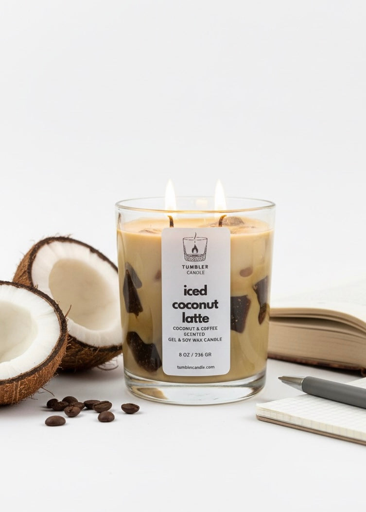 Iced Coconut Latte - Kahve ve Hindistan Cevizi Kokulu Soya & Jel Mum - 8 0z/236 gr