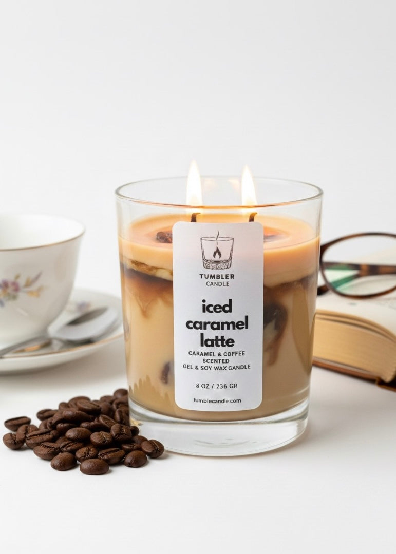 Iced Caramel Latte - Kahve ve Karamel Kokulu Soya & Jel Mum - 8 0z/236 gr