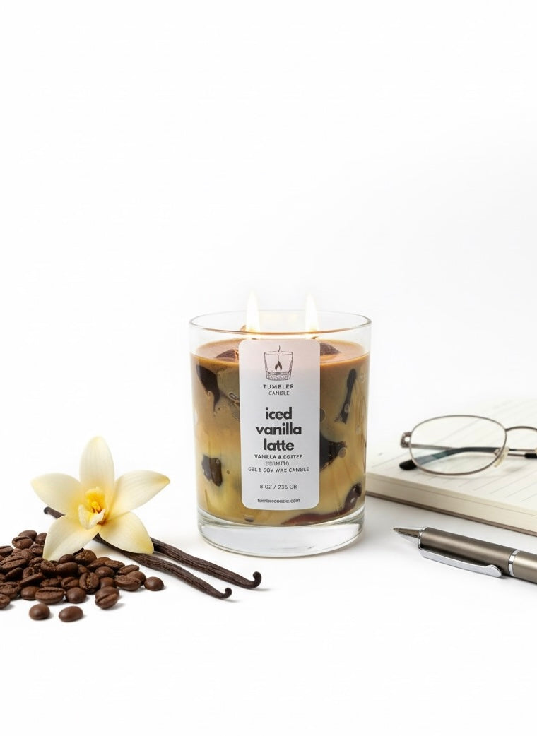 Iced Vanilla Latte - Kahve ve Vanilya Kokulu Soya & Jel Mum - 8 0z/236 gr